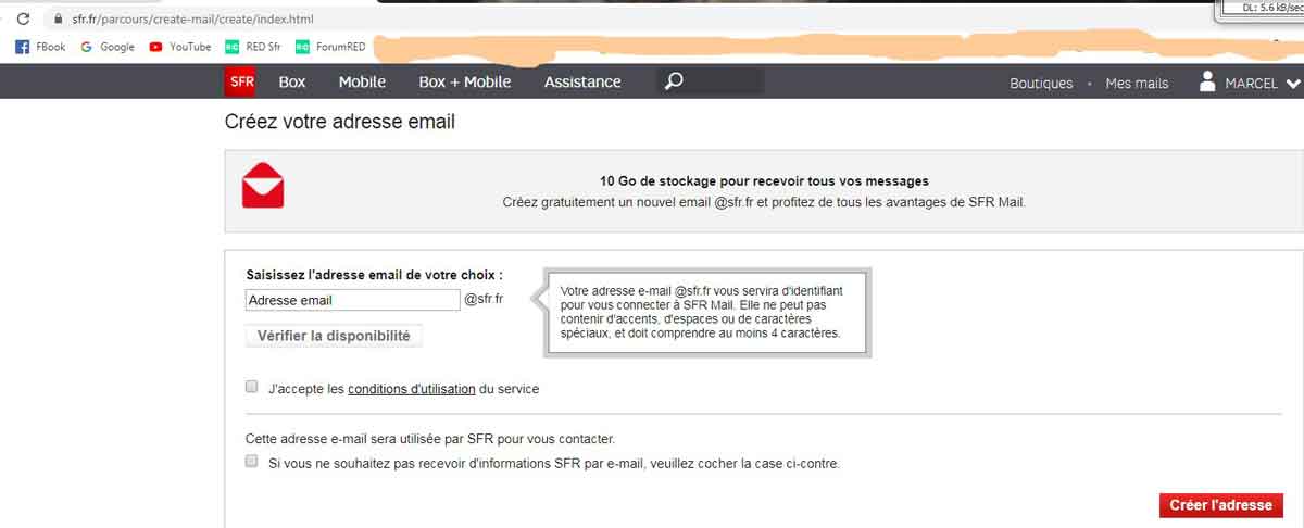 créer une adresse SFR mail