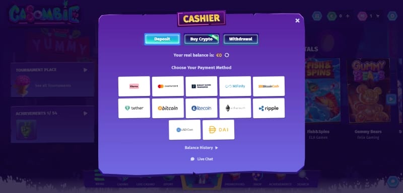 Dépôt au casino Casombie belge