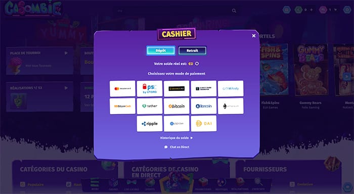 Méthodes de dépôt du casino Casombie
