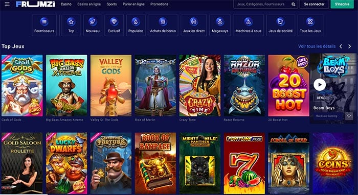 La sélection de jeux sur le Casino Frumzi