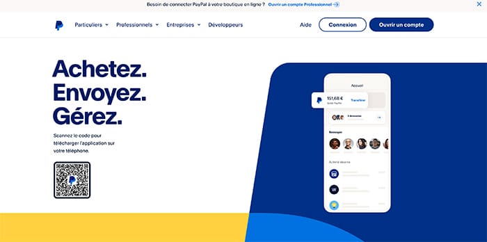 page d'accueil de PayPal